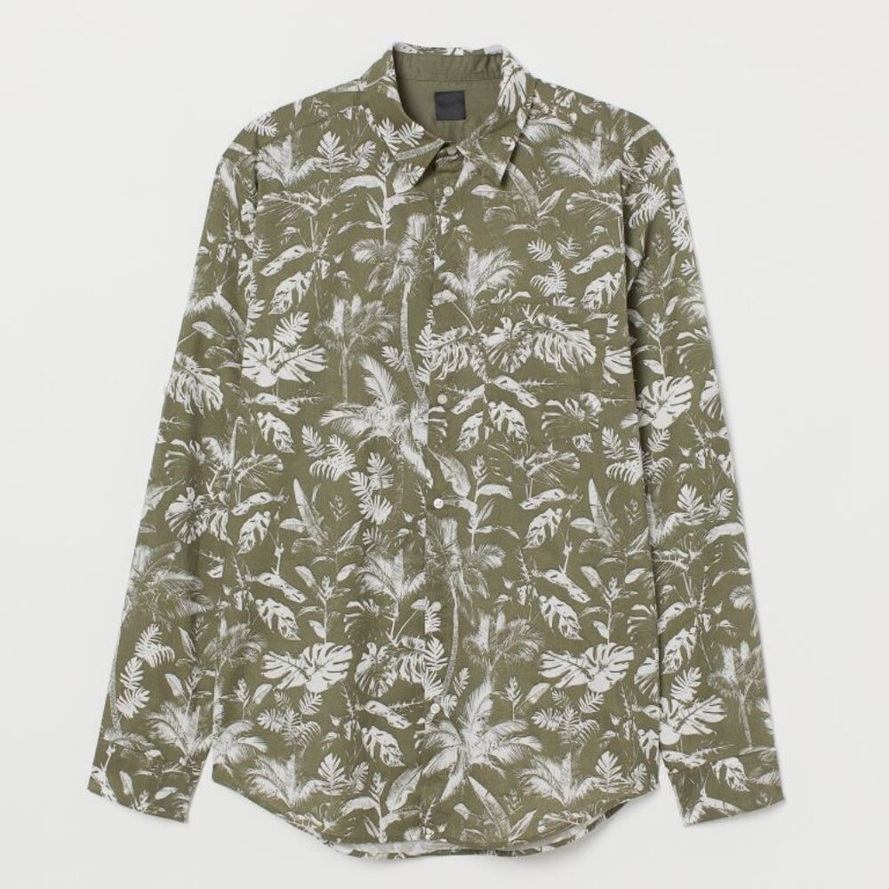 H&M Tropical Print Cotton Shirt Regular Fit, Size M